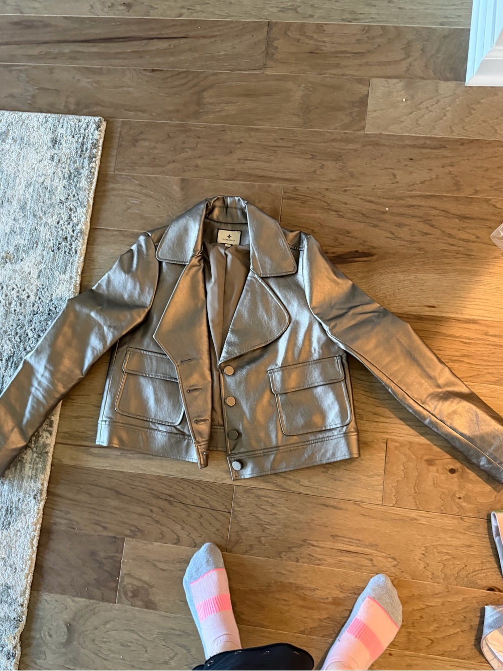 Tuckernuck Metallic Silver Cropped Leather Jacket